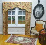 Dark Country Yellow "Elegant" Dollhouse Curtains - Double window - 1:12 Scale