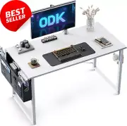 100cm Computer Desk with Storage Bag & Headphone Hook, White, Metal Legs