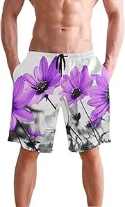[XYMZR] Purple Florals White Art Men's Swim Trunks Quick-Dry Bathing Suit Swimming Board Shorts S