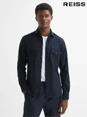 Reiss Navy Chaser Button-Through Twin Pocket Overshirt (N05132) | $240