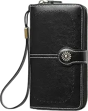 [TFKGS] Wallet for Women RFID Blocking Leather Large Capacity Card Holder Ladies Phone Clutch Travel Long Purse Wristlet, Upgrade-wax-black, Women's Wallets, Card Cases & Money Organizers