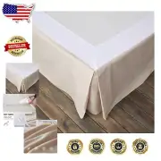 Elegant French Linen Bed Skirt with Pleated Corner - 18-Inch Drop, Queen Size