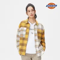 在飛比找momo購物網優惠-【Dickies】女款黃白格紋純棉胸前雙口袋長袖襯衫｜DK0