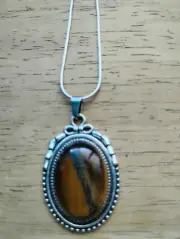 Tigers Eye pendant necklace genuine gemstone 925 Sterling snake silver chain