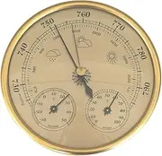 3 in 1 Barometer Indoor Metal Barometer Thermometer Hygrometer Golden Weather Barometer with Temperature Humidity Weather Station 5 Inch in Dia for Indoor Outdoor Weather Barometer-
