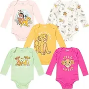 [Disney] Classics Princess Lion King 101 Dalmations Pumbaa Princess Ariel Timon Baby Girls 5 Pack Bodysuits Newborn to Infant