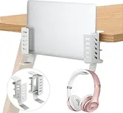 FEIKU No Drill Desk Side Laptop Mount,Hanging Laptop Holder for Office and Home，Clamp on Desk Side Storage Organizer for Laptops/MacBook/Book/Keyboards/Headphone/Gamepad/Backpack White