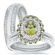 His Hers Wedding Rings Set Simulated Peridot Green CZ Engagement Couples Rings