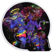 Retro Colored Sexy Angel and Devil Round Beach Towel