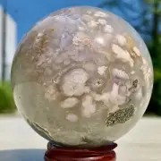 432G Natural Sakura Flower Agate QUARTZ Sphere Crystal Ball Healing