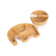 Tiny Dining Children's Bamboo Elephant Plate, Bowl and Spoon with Suction Cups - Segmented Design