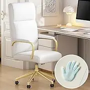 Genpo Modern White Office Chair, Executive High Back, Memory Foam, Leather, Wheels, Ergonomic, Upholstered, 400 lbs Capacity