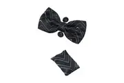 Mens Black & Blue Zig Zag Matching Bow Tie, Pocket Square & Cuff Links Set