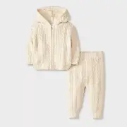 NWT Grayson Mini Baby Cable Zip-Up Sweater Set - Cream 6-9M