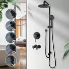 ACA Black 8'' Round Shower Head Handheld Gooseneck Arm Sliding Rail /Mixer Taps