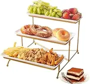 Home 3 Tier Serving Platters Large Dessert Cupcake Stand with 3 Porcelain Platters Serving Stand Porcelain for Tea Party Birthday Weeding Serving Tray for Appetizer Fruit Dessert and Cupcake White