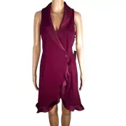 Adrianna Papell Womens Dress Size 4 Cabernet Red Tuxedo Sleeveless Crepe New