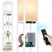 [OUTON] Floor Lamp Shelf with Remote Control, Dimmable & 4 Colour Temperature Adjustable, 1H Timer, LED Floor Lamp with 2 USB Ports, Floor Lamps with Lampshade for Living Room, Bedroom, Office(White)