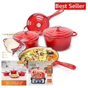 Versatile Enameled Cast Iron Cookware Set: 7-Piece with Ceramic Coating