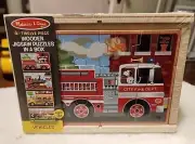 New Melissa & Doug 4 in 1 Wooden Jigsaw Puzzles in a Box Vehicles 3 + Fire Truck