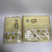 Vtg CANNON STRIPED Yellow Floral Flower Twin Top Sheet + 2 Pillowcases NWT Retro