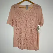 NWT Chico’s Size 0 Pullover POINTELLE STITCH SWEATER Shirt Blush Peach Small