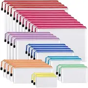 [Grovigor] 30p Pcs Mesh Zipper Pouch,Waterproof Zipper Bags,Plastic Document Pouch,Multipurpose Zip Lock Bag for Travel Storage, Office Appliances and Home Organize,8 Colors&Sizes