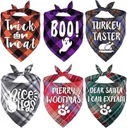 STMK Holiday Dog Bandanas, 6 Pack Halloween Thanksgiving Day Christmas Dog Bandanas for Small Medium Large Dogs Holiday Costumes (Small)