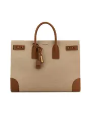 Saint Laurent Two-Tone Canvas and Leather Large Sac de Jour Handbag