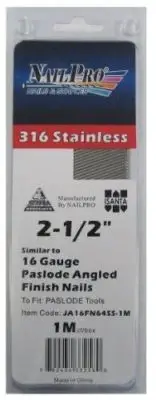 NailPRO 2-1/2" x 16 Gauge 316 Stainless Paslode Angled Finish Nail, 1,000 pcs