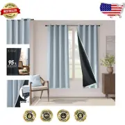 Elegant Faux Linen Blackout Curtains 72" with Grommet Top - 2 Panels Dust Blue