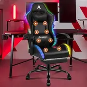 [ALFORDSON] Gaming Office Chair with 12 RGB LED Lights & 8 Point Massager Lyam Series, PU Leather Racing Computer Chair with Lumbar Support Footrest, Ergonomic Executive Desk Chair for Gamers, Black