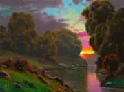 Oil Painting Original Landscape Florida Highwaymen Like Sun Clouds MAX COLE 5546