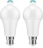 ZONJIE PIR Motion Sensor LED Bulb - 2 Pack- B22 Sensor Bulb 12W- Bayonet Light Bulbs Cool White 6000K Auto On/Off - Equivalent 100w - Motion Light Bulbs for Garage Corridor Basement