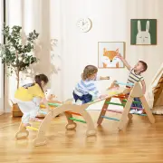 Costway7-in-1 Wood Triangle Climbing Toys for Toddlers-Multicolour