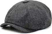 [YEWCEP] Men's Flat Cap, Peaked Cap, Flat Cap, Newsboy Cap, Adjustable, Black, Unisex, L, Classic, Herringbone Pattern, Autumn Winter 56-60 cm, Black, M
