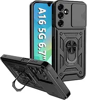 Hianjoo Case Compatible with Samsung Galaxy A16 4G/5G 6.7", A16 Phone Cover Shockproof Case with Ring Kickstand Slide Camera Cover Support Magnetic Car Mount Compatible with Galaxy A16 5G, Black