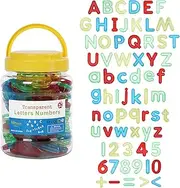 68 Pcs Transparent Plastic Alphabet with Multi-Color Plastic Letters and Numbers and mini cans for Counting and Spelling-Light Box Accessory