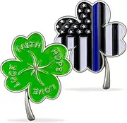 Police Challenge Coin, Thin Blue Line Lucky Four-Leaf Clover Token Gifts for Law Enforcement Officers