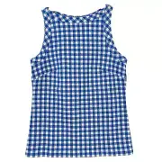 NWT Ann Taylor XS Gingham Woven High Neck Tank Top Blue White