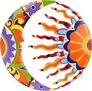 SUNNYPARK Metal Sun and Moon Wall Art Decor, 16" Colorful Handcrafted Mexican Talavera celestial Wall Sculptures Hanging for Indoor Outdoor Living Room, Garden, Patio