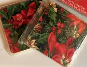 Vintage NEW Christmas Vinyl Coasters Foam Backed 1990 Sealed 2 Packs/4 Amaryllis