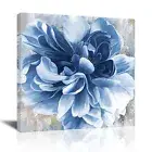 Blue Flower Wall Art,Navy Blue Floral Canvas Print Nature Scenery Wall Art fo...