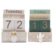 Rustic Wooden Perpetual Desk Calendar DIY Block Calendar Office Desktop Decor
