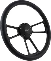 Black Steering Wheel 14 Inch Aluminum with Black Vinyl Half Wrap, Horn, and Chevy Installation Adapter