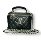 Valentino Orlandi Black Quilted Vanity Bag Top Handle Crossbody Chain Strap