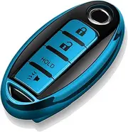 Tukellen Compatible with Nissan Key Fob Cover Soft TPU Key Case for Infiniti X-Trail Rogue Altima Quest Pathfinder Sentra Patrol CIMA Fuga Armada Teana Murano 4 Buttons Key Shell-Blue