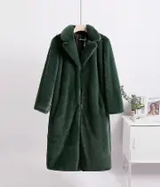 Winter Faux Fur Fluffy Jacket Plus Size S- 5xl Contrast Color Fake Mink Coat For Women Long Thick Warm Coats Dark green