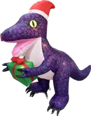 6ft Gemmy Airblown Inflatable Prototype Christmas Velociraptor w/ Gift #111314