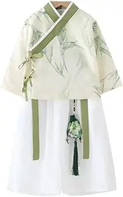 AIMALL 1X Children’s Autumn Boys Two-Piece Cardigan Set – Traditional Chinese Style Tang Suit Outfit with Bamboo Print, Sizes 43.3-59.1 Inches Height